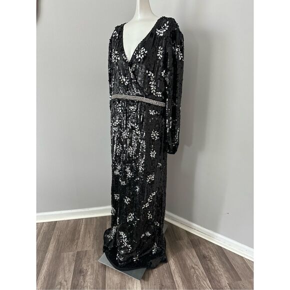 NWT MAC DUGGAL EMBELLISHED WRAP OVER BISHOP SLEEVE GOWN $1598 - Picture 6 of 11